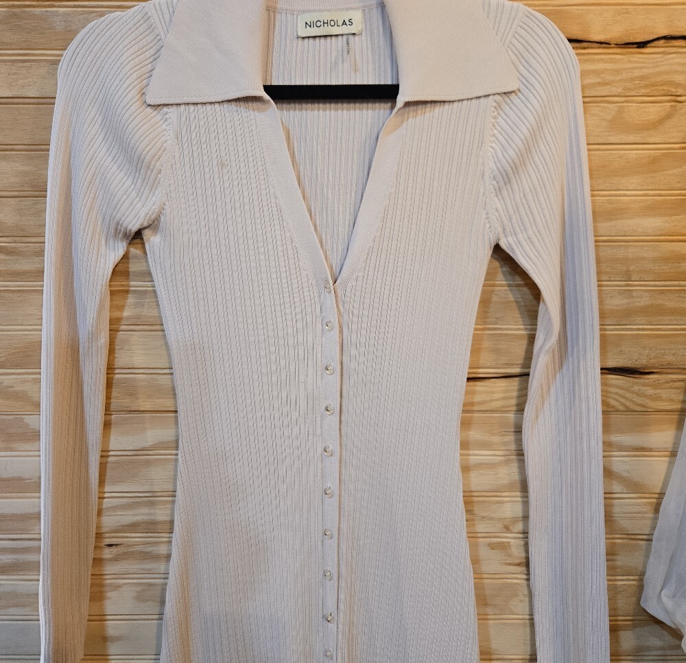 NICHOLAS Ribbed Button-Front Mini Dress in Light Beige - Picture 4 of 6